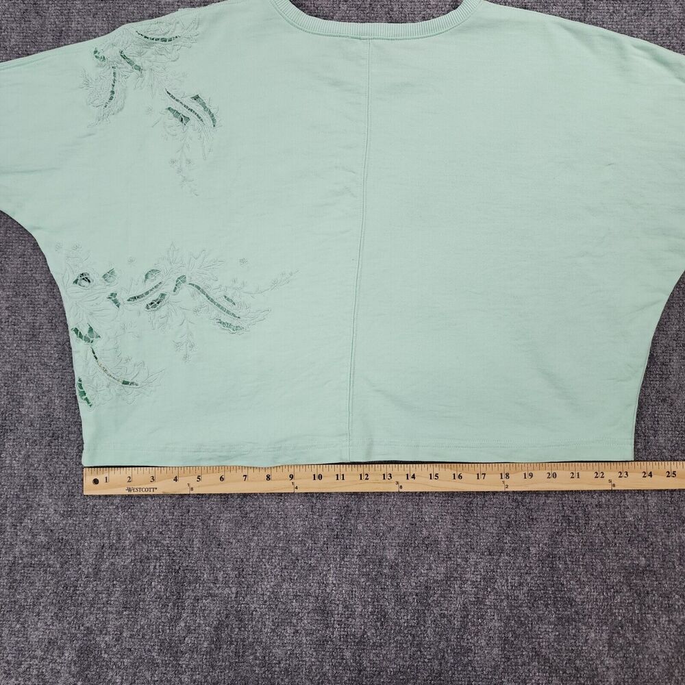 Anthropologie Sweatshirt Womens XS Green Floral Embroidered Lace Cropped Box Top - Picture 4 of 16